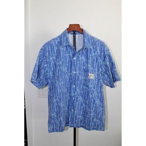 VTG Rusty Men's Medium Short Sleeve Button Up Shirt Blue Abstract Surf‎ Skate